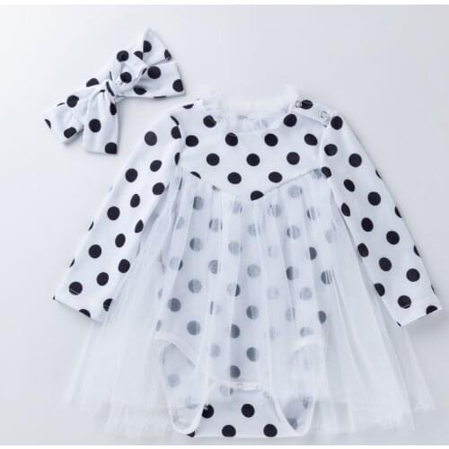 Polka Dot Baby Girls Romper Jumpsuit 2pcs/set Long Sleeve Cotton Linen Playsuit Sunsuit Outfit Infant Summer Lace Clothes 0-24M