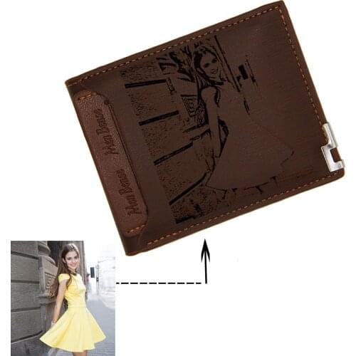 Men Engraved Photo Wallet High Quality PU Leather Short Wallet Custom Photo Purse Fathers Day Personalized Gifts for Men Him Dad