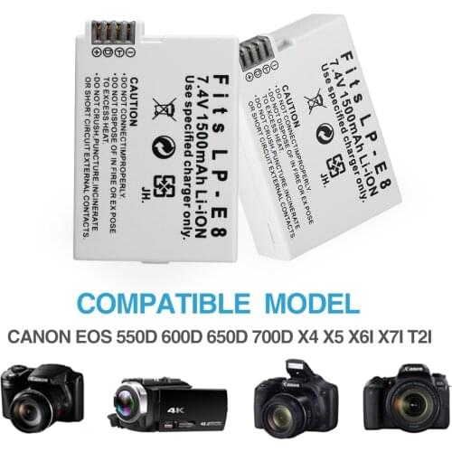 LP-E8 Battery / 1500mAh LP E8 Camera Batteries For Canon EOS 550D 600D 650D 700D X4 X5 X6i X7i T2i LPE8 Charger 8.4V
