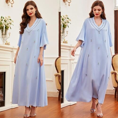 Fashion Women Maxi Dress Loose Kaftan Summer Abaya Dubai Turkey Caftan Muslim Party Gown Islamic Clothing Arabic Robe Vestidos
