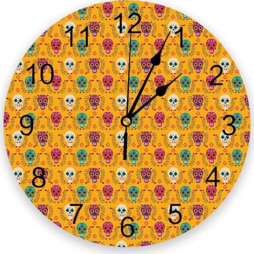 Mexican Skull Print Wall Clock Wall Art Silent Non ticking Round Wall Watch for Home Decortaion Best Gift