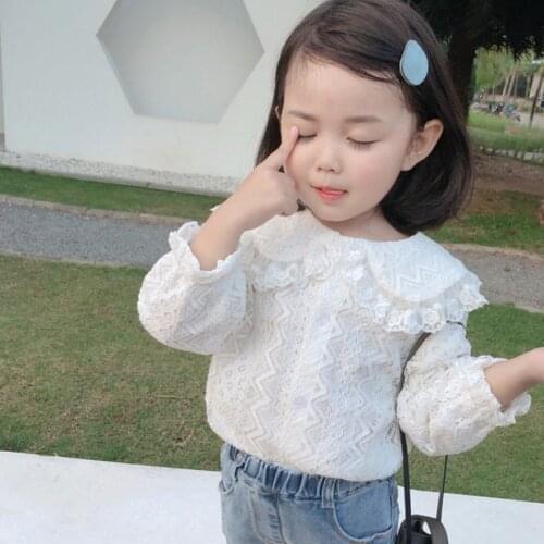 New Blouse For Girls Children School Shirt Fashion Lace mesh white shirt For Baby Girl Clothes Cute Baby Kids Long Sleeve Tops