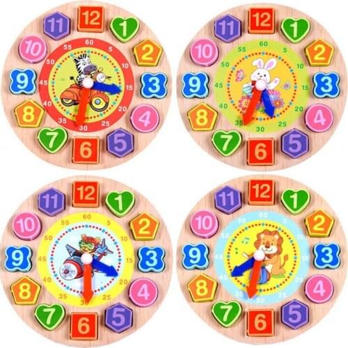 N010 2017 New Hot Wooden geometric shape threading digital clock building blocks early education intelligence enlightenment toys