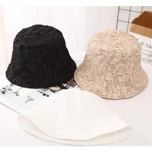 Fashion Women Summer Autumn Foldable Lace Bucket Hat Woman Solid Color Hip Hop Wide Brim Beach Round Top Sunscreen Fisherman Cap