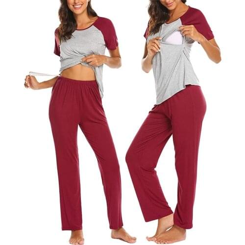 Nursing Pajamas Set Women Breastfeeding Baby Tops Sleepwear Vetement Maternity Pregnancy Nightshirt Clothes Set Pijama