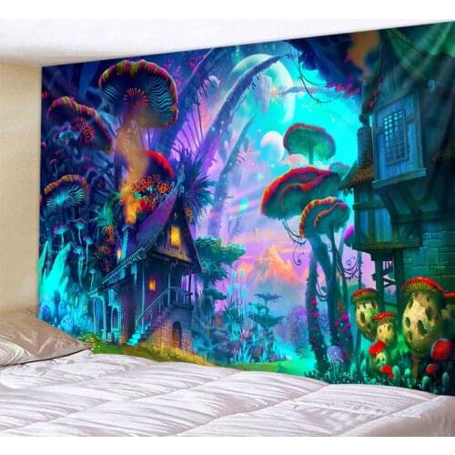 Psychedelic Mushroom 3D Printing Tapestry Hippie Fantasy Colorful Art Tapestry Mandala Bohemian Family Dormitory Wall Decoration