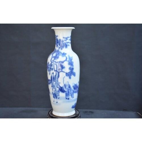 Rare QingDynasty porcelain vas,white and blue,people&pine,Hand-painted crafts,Decoration,collection&Adornment