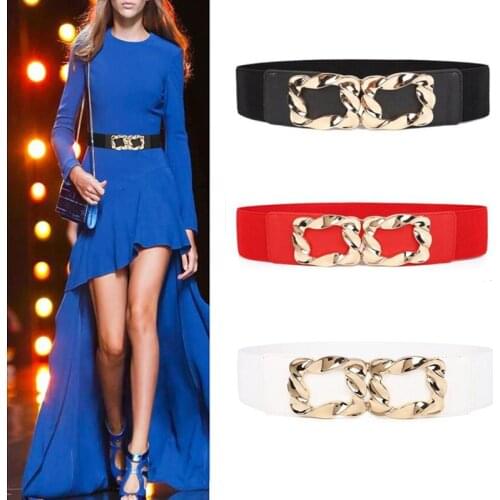 Black Hot sale Women Fashion wide Elastic waistbands Stretch Corset alloy gold square buckle Waist Belts for dress Accessories