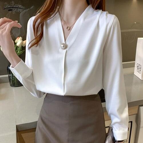 Puff Sleeve Satin Women Blouse Tops Casual Plus Size V Neck Women Shirts Blusas Mujer De Moda 2021 Solid Color Clothing 13932