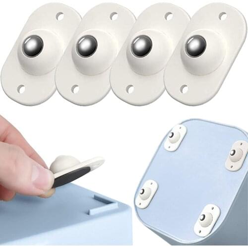 4pcs Adhesive Stainless Steel Pulley Universal Furniture Storage Box Roller Self Casters Pulley For Cabinet Trash 360° Caster
