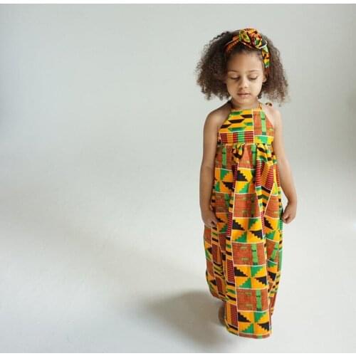 Cute Summer African Kanga Clothes For Kids Girls Halter Dress Bohemian Style Floral Vestidos Dashik Beach Party Vacation
