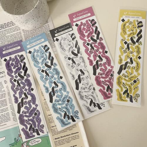 Cute Colorful Ribbon Leopard Print Laser Stickers Decorative Scrapbooking Stick Label Diy Diary Album Stationery Sticker
