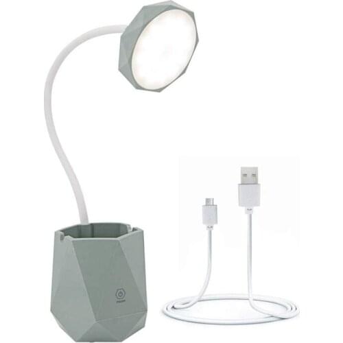 LED Table Lamp, Eye-Caring Light Press Control 3 Level Dimmer USB Portable Charging Port with Pencil Holder for Office