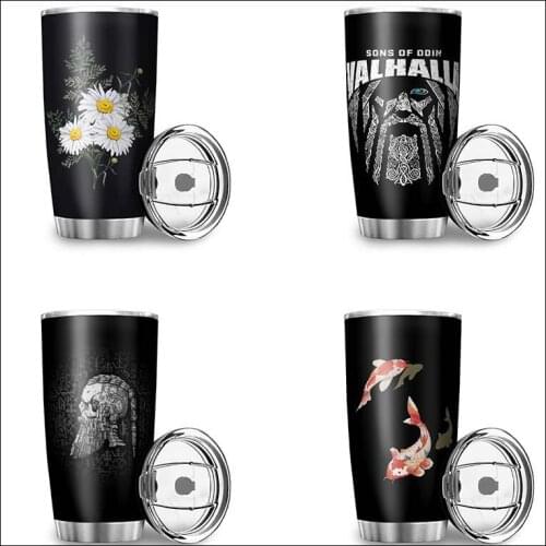 600ML Tumbler Car Water Cup Stainless Steel Vacuum Flask Bottle Portable Thermal Bottle Pattern Tea Cup Office Coffee Cup Gift