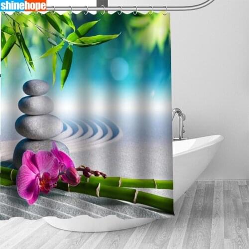 Zen Stone Bamboo Waterproof Shower Curtains Polyester Bath Screen Curtain Mildewproof Bathroom Shower Curtain