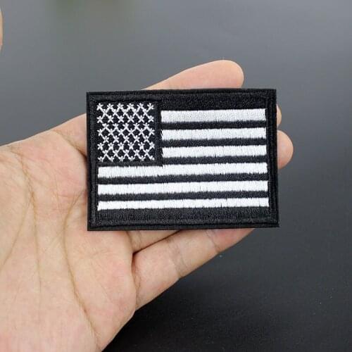 1Pcs black white American flag Patches badge Hot Iron on Embroidered Patch Applique for Jacket Jeans DIY