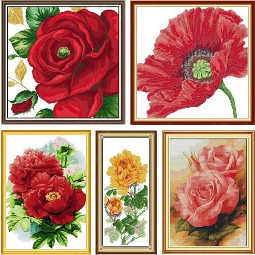 Embroidery Charm of Rose Needlework Cross Stitch Kit Stamped Patterns 11CT 14CT Counting Printed Craft Decor Gift Art Sewing Set