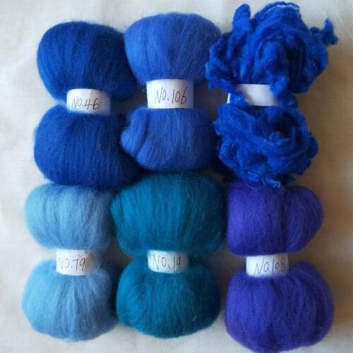 WFPFBEC alpaca Curly Fiber for Wool Felt especially for Poodle/Bichon and Sheep blue color 60g 10g/color 6colors