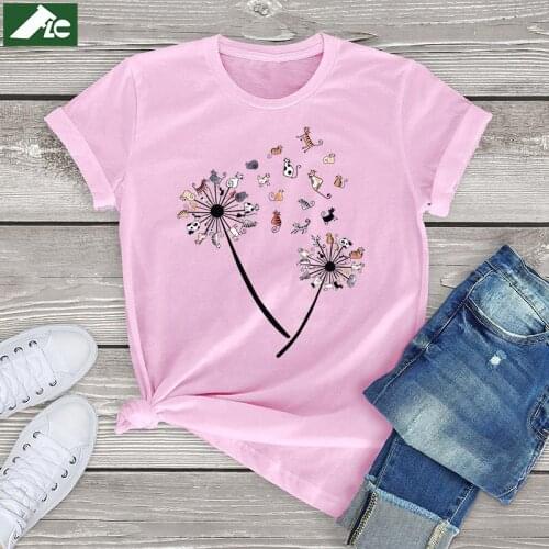 Cats Dandelion Flower Tee shirts women clothing Funny Animal Pet Cat Lovers graphic female T-Shirt girls 90s unisex mens top 3xl
