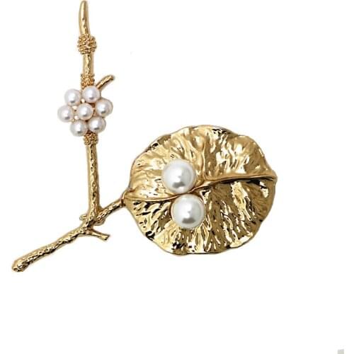 OneckOha Simple Simulated Pearl Brooches Tree Branches Tree Leaf Gold Pin For Womens Jewelry Brooch Pin