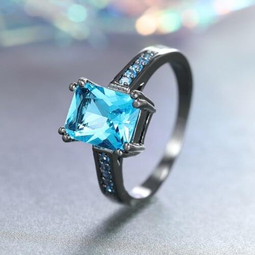 Vintage Female Rainbow Crystal Stone Jewelry Dainty 14KT Black Gold Wedding Rings For Women Charm Square Zircon Engagement Ring