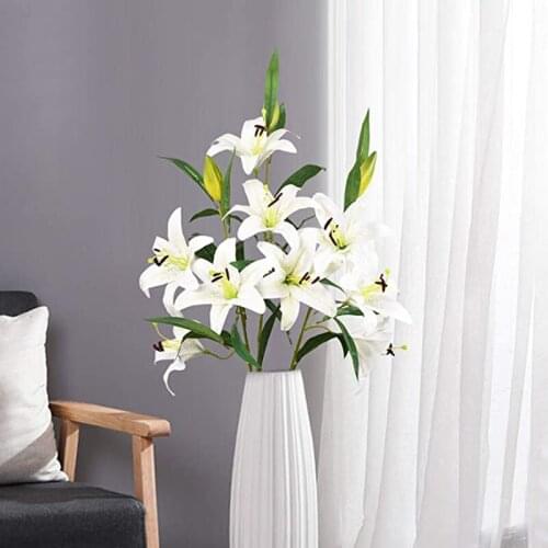 1Pcs Artificial Lilies Flower Branch Top Quality Lilium Simulation Flower Latex Family Hotel Decoration Party Accessories Gift