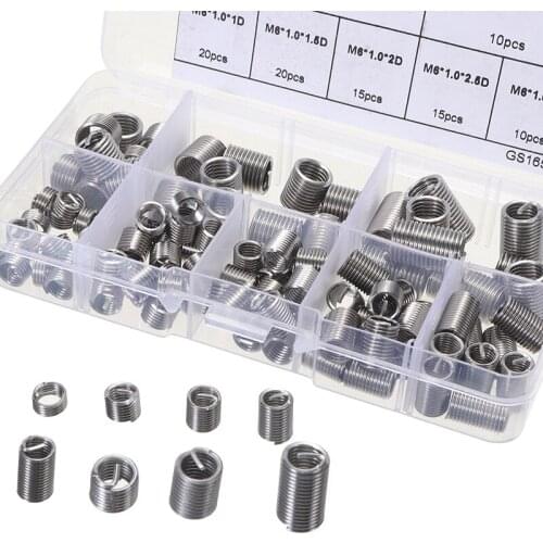 110pcs 304 Stainless Steel Wire Thread Insert M6-M8 Inner Thread Insert Assorted Set Hardware Fastener Screws Sleeve Repair Tool