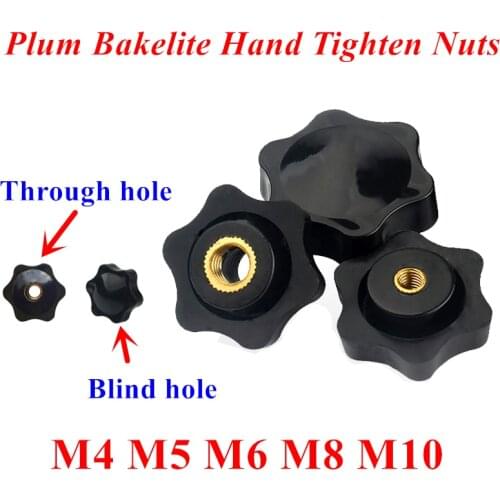 2pcs M4 M5 M6 M8 M10 Plum Bakelite Hand Tighten Nuts Handle Thread Star Mechanical Black Thumb Nuts Clamping Knob Manual Nuts