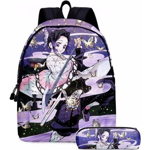 2pcs New Anime Schoolbag Students School Backpack Demon Slayer Travel Mochilas Mujer Bookbags for Teenage Girl&Boy Kids Backpack