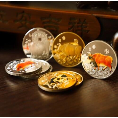 2021 Year Of Ox Commemorative Gold Coin Chinese Zodiac Souvenir Coin New Year Gift for Home Decoration Collection Gift