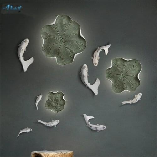 3D Lotus Leaf Koi Wall Sconces Lamps Bedroom Living Room Resin Wall Lights Sticker New Home Decor Mirror Night Light Fixtures