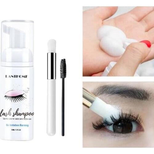 50ml Eyelash Extension Brush Shampoo Salon Mousse Cleaner Foam Pump Design No Stimulation Makeup Kit Eye Lash Cleaning Tools