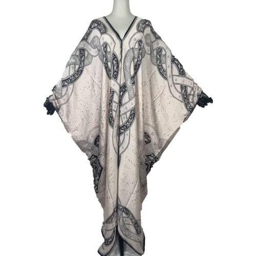 Bahrain Popular 2021 V-Neck Floral Silk Abaya Kaftan Maxi Dress For Women Traditional African BouBou Summer Gowns