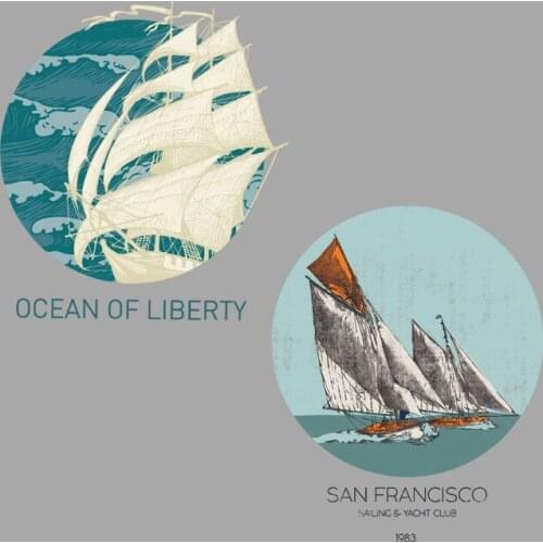 Large round nautical sail Iron on Patches For DIY Heat Transfer Clothes T-shirt Thermal transfer stickers Decoration Printing