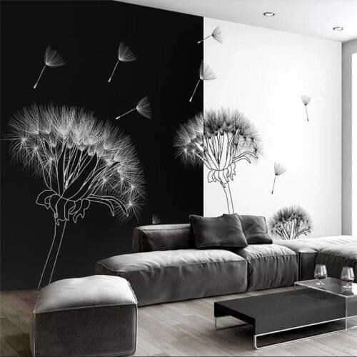 Modern Style black and white dandelion modern minimalist fashion TV background wall custom large mural green wallpaper mural