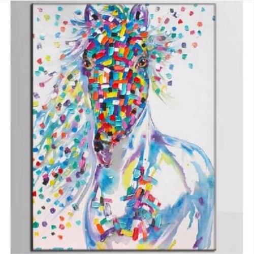 Pure hand-painted modern abstract canvas art oil painting knife running horse decorative wall pictures stretched on wooden