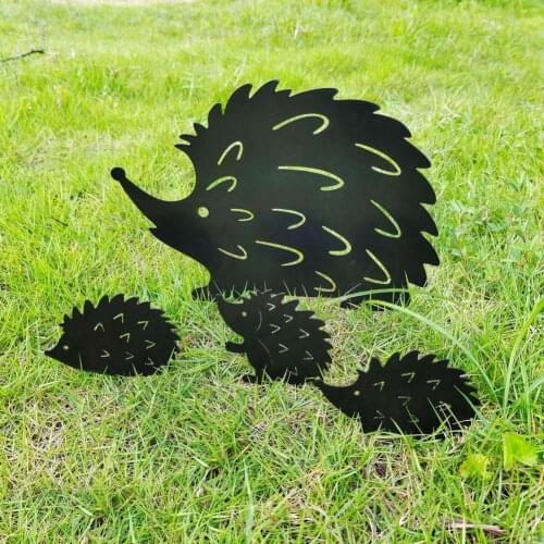 Hedgehog Silhouette Garden Stakes Outdoor Cat Iron Art Pile 4 Small Hedgehog Plug-in Decoration Stake Ornaments For Yard Home