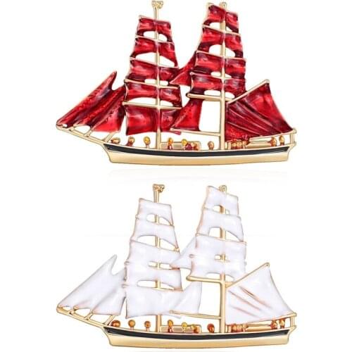 Men Sailboat Brooches Red Enamel Ship Brooches Smooth Sailing For Women And Men Suit Corsage Hats Pins Jewelry Accessories Gift