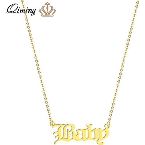 QIMING Personalised Letter Baby Necklace For Women Girls Children Custom Cute Lovely English Letters Kids Children Jewelry Gift