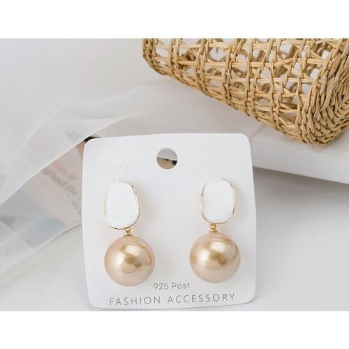 Classic Design Big Round Pearl Pendant Earrings For Women Girls Fashion Ball Shaped Charms Stud Ear Jewelry Gifts