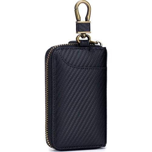 RFID Blocking Key Wallet Mens Genuine Leather Carbon Fiber Style Wallet Bifold Card Holder Purse Male Car Key Bag