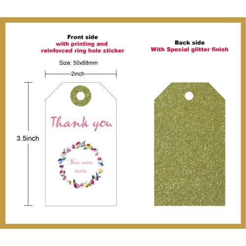 Beautiful botanical wreath for invitation postcard Thank You Gift Tag with Personalized Texts - Pearlized glitter Paper gift tag