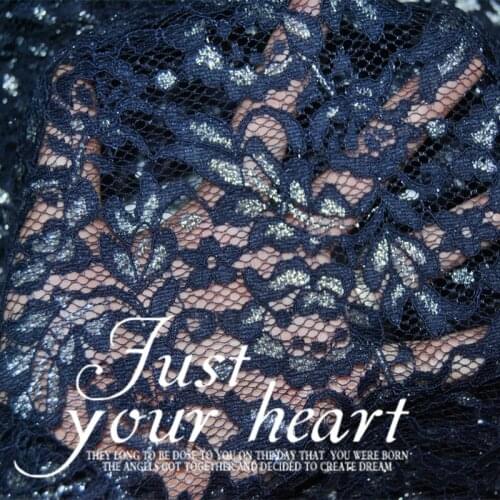 LEO&LIN white Blue purple Upscale navy blue + silver line perspective hollow lace dress fabric bridal fabrics (1 meter)