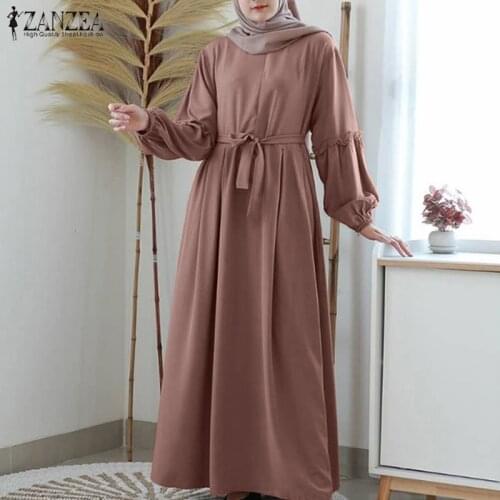 Casual Loose Dress Full Sleeve Morocco Abaya Long Shirt Dress Fashion Puff Sleeve Ruffle Maxi Dubai Muslim Fashion Sundress