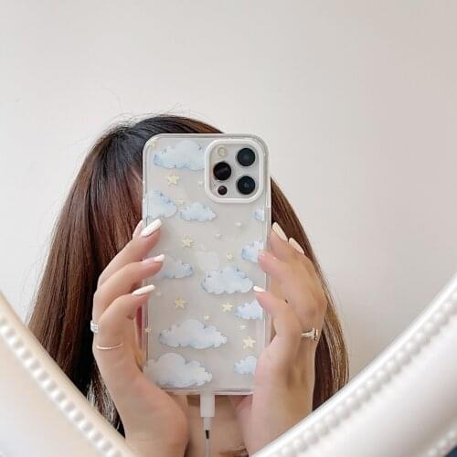 Lovely Clouds Star Transparent Phone Case For iPhone 12 Pro Max 11 X XR XS SE 20 7 8Plus Simple Soft TPU Cover Shockproof Fundas