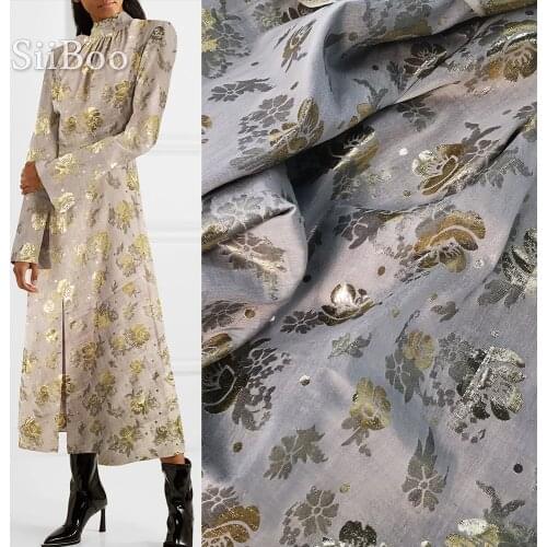 Luxury gold floral metallic jacquard natural silk fabric for dress cotton silk tissu tecidos stoffens tela 24mm SP5325 FREE SHIP