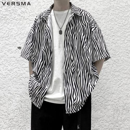 VERSMA Korean Harajuku Chic Vintage Stripe Shirt Men Women Summer Hip Hop Streetwear Hawaiian Oversized Shirt Male Dropshipping