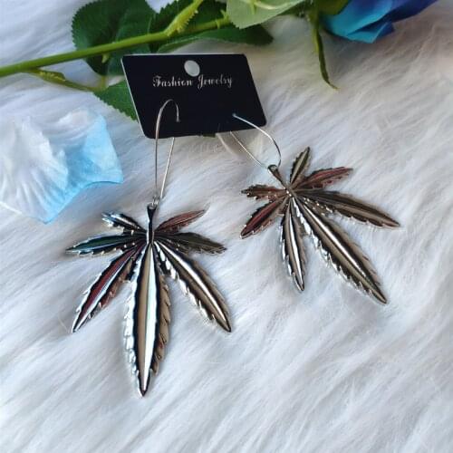 Silver colour Hemp leaf earrings leaves nature jewelry Fashion innovative long maple tree leaf Big pendant 2020 new gift
