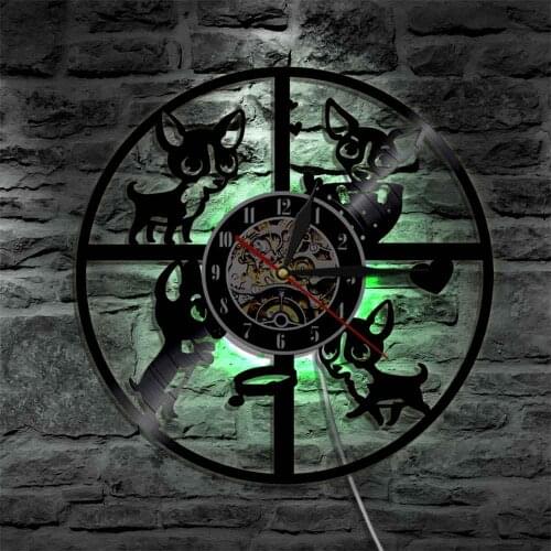 Chihuahua Dog Animals Silhouette LED Backlight Modern Light Wall Vinyl Clock Color Change Home Art Decor Remote Control
