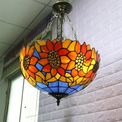 OUFULA Tiffany Pendant Light Contemporary LED Sunflower Figure Lamp Fixtures For Home Dining Room